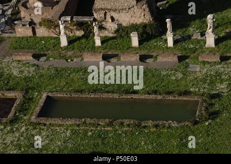 Italien. Rom. Haus der Vestalinnen. Luftaufnahme. Das Forum Romanum. Stockfoto