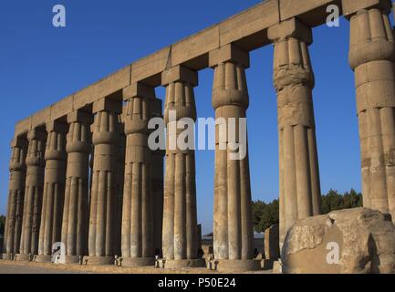 Ägypten. Luxor Tempel. Hof des Amenhotep III. aus fasciculate Spalten mit Papyrus Hauptstädte. Dynasty XVIII. Neuen Reich. Antike Theben. "Waset'. Stockfoto