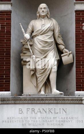 Benjamin Franklin (1706-1790). Amerikanischer Staatsmann, Philosoph und Physiker. Einer der Gründerväter der Vereinigten Staaten. Statue. Denkmal. Philadelphia. Pennsylvania. USA.. Stockfoto