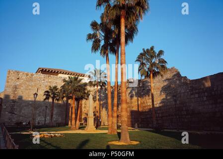 Spanien. Extremadura. Die Alcazaba von Merida. Maurische Festung, die im 9. Jahrhundert von Abd Ar-Rahman II gebaut. Wänden. Stockfoto