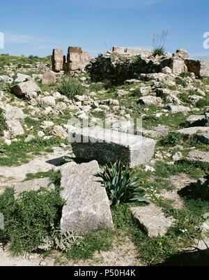 Syrien. Ugarit. Antike Hafenstadt im östlichen Mittelmeer am Ras Shamra. Die Ruinen. Stockfoto