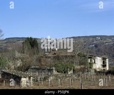 Spanien. Galizien. Kloster St. Paio von Abeleda. Von außen. Stockfoto