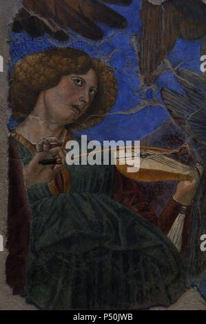 Melozzo da Forli (1438-1494). Italienischer Maler. Fresko ein Engel spielt eine Violine, C. 1480. Von der Kirche der Zwölf Apostel. Pinacoteca Vaticana. Vatikanstadt. Stockfoto
