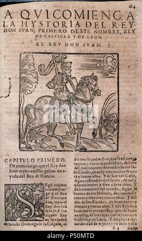 John I (1358Ð1390) König der Krone von Kastilien. Abdeckung der Chronik von der Herrschaft von John I, die von Pedro Lopez De Ayala (1332-1407). Stockfoto