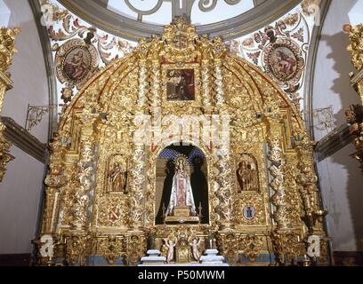 ARTE BARROCO. ESPAÑA. S. XVIII. Sie TABLO DE LA CAPILLA DEL ESPINO". Del año 1720. La Capilla, que se encuentra en La Parroquia de Santiago Apostol, fue fundada en 1669 por Juan de Vandelvira y su esposa. La Obra corresponde Al alarife Miguel MARTIN. LIETOR. Provincia de Albacete. Kastilien-la Mancha. Stockfoto