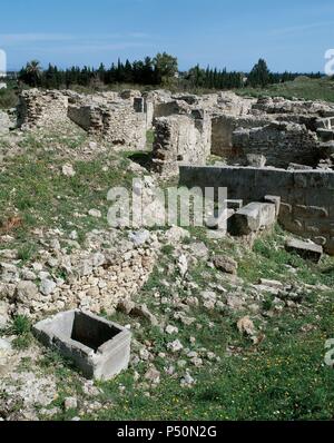 Syrien. Ugarit. Antike Hafenstadt an der östlichen Mittelmeer an der modernen Ras Shamra. Explendor Zeitraum: 1450 v. Chr.-1180 v. Chr.. Ruinen. Stockfoto