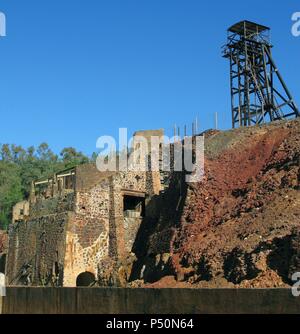 MINAS DE RIOTINTO. Actualmente en deshuso. Malacate en la antigua Mina de Peña del Hierro. Estado de Huelva. Andalusien. España. Stockfoto