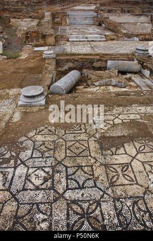 Pisoes Römervilla (1. bis 4. Jahrhundert n. Chr.). Bodenmosaik. In der Nähe von Beja. El-Alentejo. Portugal. Stockfoto