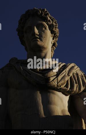 Italien. Rom. Campidoglio Hügel. Antike Statuen von Castor und Pollux (Dioscurus). Stockfoto