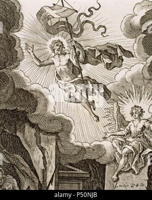 Lukas 24. Die Auferstehung von Jesus. Gravur. Stockfoto