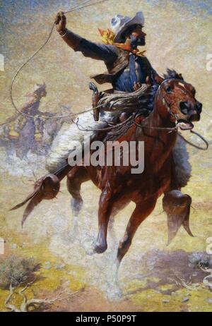 ARTE SIGLO XX. ESTADOS UNIDOS. WILLIAM ROBINSON LEIGH (1866-1955). Pintor norteamericano. "Die ROPING" (1914). Oleo sobre lienzo. Museo Blanton de Arte. AUSTIN. Estado de Texas. Stockfoto