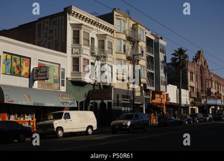 ESTADOS UNIDOS. SAN FRANCISCO. Vista de una Calle del Barrio MISSION" (DIE MISSION). Estado de Kalifornien. Stockfoto