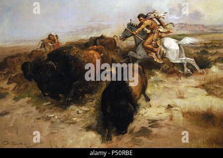 ARTE SIGLO XX. ESTADOS UNIDOS. CHARLES MARION RUSSELL (1864-1926). "CAZA DEL BUFALO" (1897). Oleo sobre lienzo. Museo de Arte de Denver. Estado de Colorado. Stockfoto