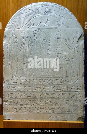 Ägyptische Kunst. Spätzeit. Funerary Stele mit Inschrift. Museum der bildenden Künste. Budapest. Ungarn. Stockfoto