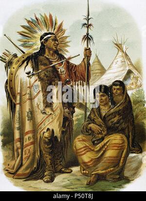 Indianer. Indian Red Rennen. Farbige Gravur, Ende des 19. Jahrhunderts. Stockfoto