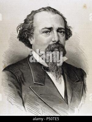 Lopez de Ayala, Adelardo (1828-1879). Dichter, Dramatiker und spanische Politiker. Kupferstich aus dem Jahr 1879. Stockfoto