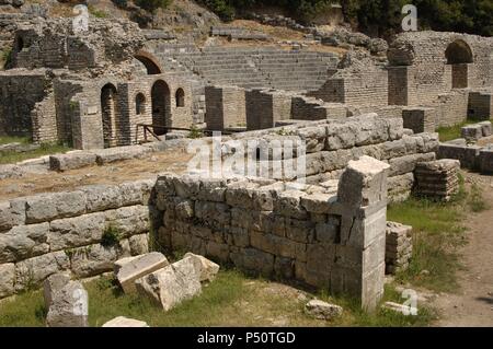 Albanien. Butrint. Tempel des Asklepios, im 3.Jahrhundert v. Chr., und wurde im 2. Jahrhundert v. Chr. errichtet. Stockfoto