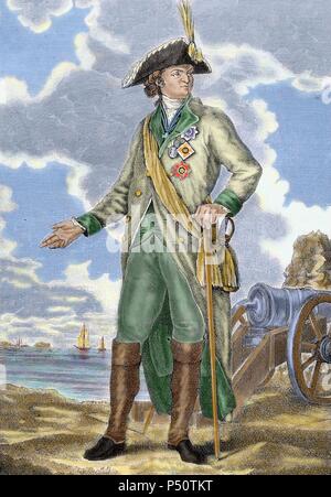 Potemkin, Grigory Aleksandrović (Cizevo, 1739 Nikolajev, 1791). Russischer Soldat und Politiker. Gravur. Farbige. Stockfoto