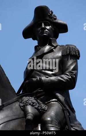 George Washington (1732-1799). Militar und amerikanische Politiker. Der erste Präsident der Vereinigten Staaten (1789-1797). Denkmal in Boston Common Parks. Boston. Massachusetts. In den Vereinigten Staaten. Stockfoto