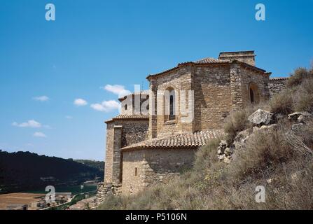 Spanien. Katalonien. Guimerá. Pfarrkirche Santa Maria. Im 14. Jahrhundert erbaut. Gotischen Stil. Apsis. Stockfoto