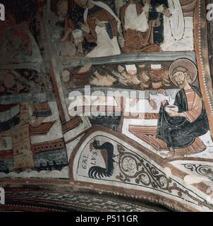 Romanische Kunst in Spanien. Fresko in der Königlichen Pantheon. Die Basilika San Isidoro. 12. Jahrhundert. Leon. Kastilien und Leon. Stockfoto