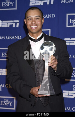 Feb 12, 2001; Las Vegas, CA, USA; ESPY Awards Tiger Wood, Backstage in der ESPY Awards - Holz. Tiger. 11. jpgWood. Tiger. 11 Veranstaltung in Hollywood Leben - Kalifornien, Red Carpet Event, USA, Filmindustrie, Prominente, Fotografie, Bestof, Kunst, Kultur und Unterhaltung, Topix prominente Mode, Besten, Hollywood Leben, Event in Hollywood Leben - Kalifornien, backstage Trophäe, Auszeichnungen zeigen, Film Stars, TV Stars, Musik, Promis, Topix, Bestof, Kunst, Kultur und Unterhaltung, Fotografie, Anfrage tsuni@Gamma-USA.com, Kredit Tsuni/USA, 2000-2001 -2002-2003 -2004-2 Stockfoto