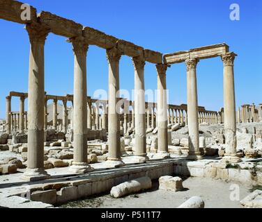 Römische Kunst. Syrien. Palmyra. Thermen des Diokletian. 4. Jahrhundert n. Chr. Die Ruinen. Oase Tadmor. Stockfoto