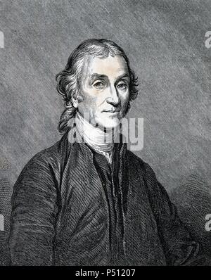 Joseph Priestley (1733-1804). Englischer Theologe, Philosoph und Chemiker. Gravur. des 19. Jahrhunderts. Stockfoto