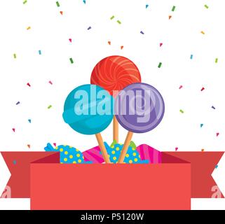 Süßigkeiten Lutscher und Bonbons mit Band Vector Illustration Design Stock Vektor