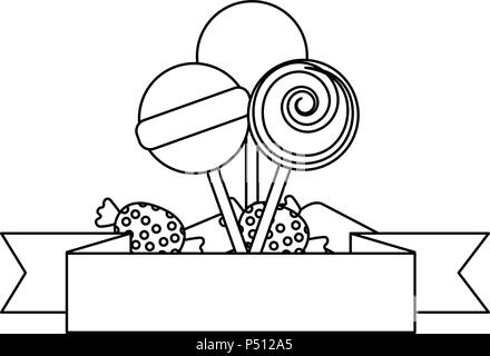 Süßigkeiten Lutscher und Bonbons mit Band Vector Illustration Design Stock Vektor