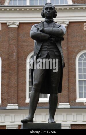 Samuel Adams (1722-1803). Amerikanischer Staatsmann, politischer Philosoph und einer der Gründerväter der Vereinigten Staaten. Statue. Boston. Massachusetts. In den Vereinigten Staaten. Stockfoto