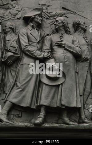 George Washington (1732-1799). Oberbefehlshaber der Kontinentalarmee im Amerikanischen Unabhängigkeitskrieg. Das Washington Monument. Skulptur von Rudolf Siemering (1835-1905). Philadelphia. Pennsylvania. USA. Stockfoto