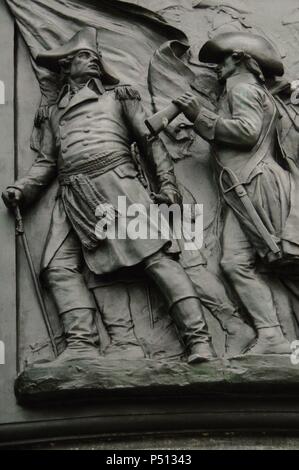 Der amerikanische Unabhängigkeitskrieg (1775 Ð 1783). Das Washington Monument. Skulptur von Rudolf Siemering (1835-1905). Detail. Philadelphia. Pennsylvania. USA. Stockfoto