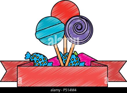 Süßigkeiten Lutscher und Bonbons mit Band Vector Illustration Design Stock Vektor