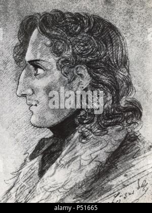 Felix Mendelssohn Bartholdy (Hamburgo, 1809 - Leipzig, 1847), Setzer Alemán de música clásica. Dibujo de Johann Peter Lyser. Stockfoto