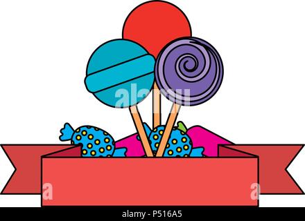 Süßigkeiten Lutscher und Bonbons mit Band Vector Illustration Design Stock Vektor