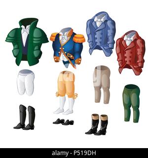 Eingestellt von animierten mens Vintage Kleidung auf einem weißen Hintergrund. Vector Illustration. Stock Vektor