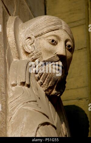 Prophet Jeremia. Detail. Wichtigsten Portico. 12. Jahrhundert. Cremona-Catedral. Italien. Stockfoto
