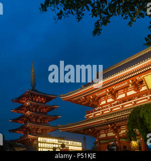 Schöne Sicht auf die Senso-ji Tempel, Asakusa Viertel von Tokio, Japan, in der Blauen Stunde Licht Stockfoto