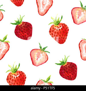 Erdbeeren und wilde Erdbeeren Vielfalt und Schneiden Schneiden, nahtlose Muster Handgemalten Aquarell Abbildung Stockfoto