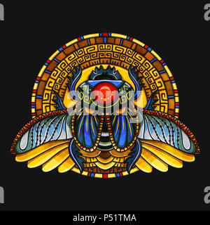 Ägyptische Skarabäus Symbol des Pharao, Götter, Ra, Sonne. Mythologie t-shirt design, Tattoos des alten Ägypten Stockfoto