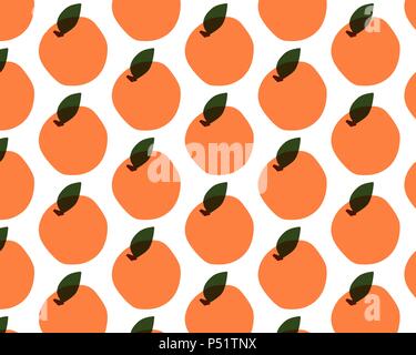 Nahtlose Muster mit Früchten auf weißem Hintergrund. Orangen, Pfirsiche, Aprikosen. Vector Illustration Stock Vektor