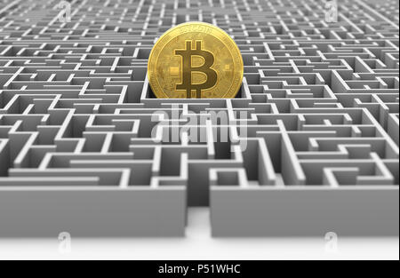 Im Labyrinth Bitcoin. Konzeption. 3D-Rendering Stockfoto