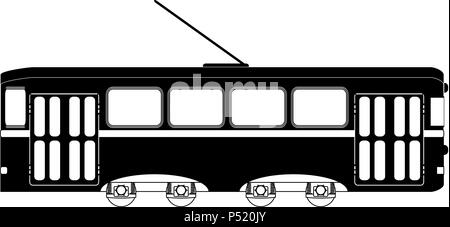 Zug oder Straßenbahn schwarz weiß. Vektor Transport Pkw, Bahn, Zug transport Abbildung Stock Vektor