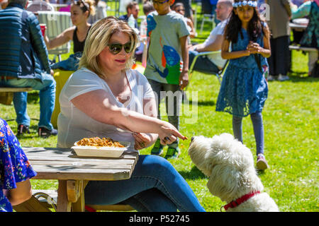 Glasgow, UK. 24. Juni, 2018. An einem sonnigen Sommertag, Tausende stellte sich heraus, dass die jährliche Glasgow Mela im Kelvingrove Park ein Tag der Feier aller Aspekte der asiatischen Kultur zu genießen. Es gab viele asiatische Bands und Tanz Truppen einschließlich der RAJASTAN ERBE BRASS BAND an ihrem zweiten Auftritt auf der Mela und der GABHRU PANJAB DE Asian Dance Truppe von Birmingham auf ihren ersten Auftritt: Findlay/Alamy leben Nachrichten Stockfoto