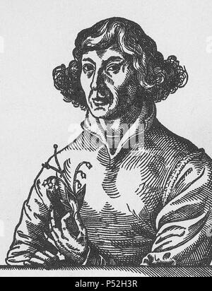 Nicolas Copernicus, polnischen Astronomen, seine Beobachtungen der Planetenbewegungen entwickelt das heliozentrische System, axiale Rotation publd. 1543 revolutionierte Denken. Stockfoto