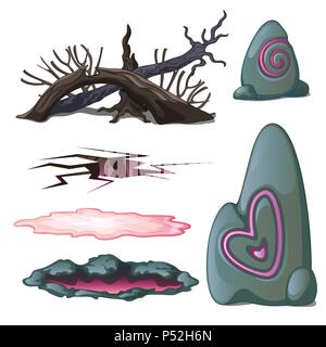 Eine Reihe von geologischen Objekte und Elemente der Natur auf weißem Hintergrund. Vector Illustration. Stock Vektor