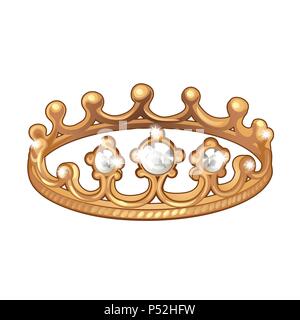Exklusive Ring in der Form einer königlichen Krone aus Gold mit eingelegten Diamanten auf weißem Hintergrund. Eine Instanz von boutique Schmuck. Vektor cartoon Close-up Abbildung. Stock Vektor