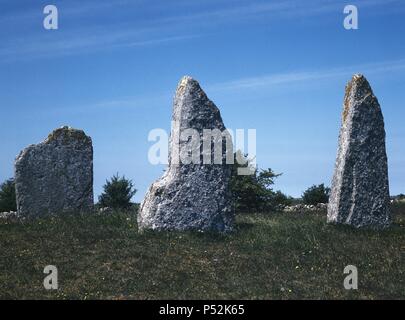 ARTE PREHISTORICO. EDAD METALES. SUECIA. PIEDRA RUNICA perteneciente a la Edad del Bronce. Seby. Suecia. Stockfoto
