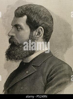 Casto Plasencia y Maestro (1846-1890). Spanischer Maler. Porträt. Kupferstich von J. Dieguez. des 19. Jahrhunderts. Stockfoto